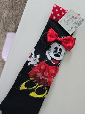Disney Minnie Mouse Black, Red & Yellow Girls Socks with Bow